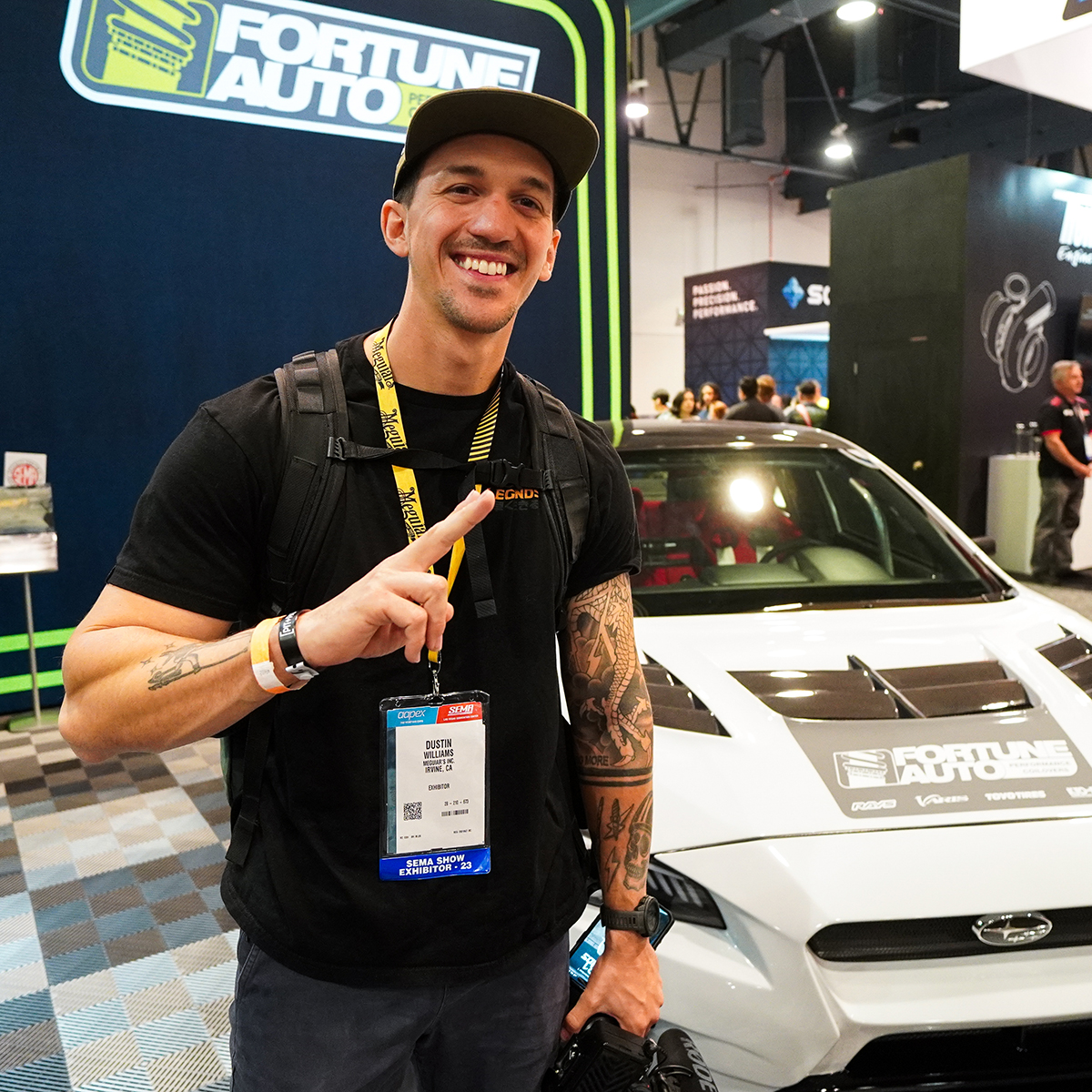Dustin Williams visiting the fortune auto booth at the sema show in 2023